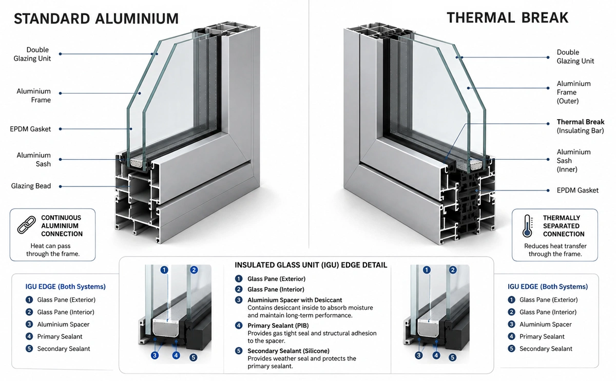 Thermal Break vs Standard Aluminium details